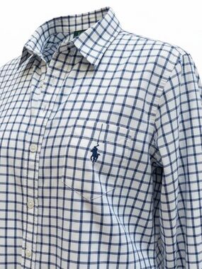 Ralph Lauren White Gingham Button-Down Shirt with Blue Windowpane Check Sz M